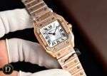 TW Factory Cartier Santos 27*34.4mm 316L Steel Quartz Movement Diamond Bezel Rose Gold Band Lady Watch